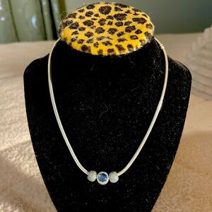 Pandora Elegant Silver Necklace with crystal accents & blue topaz center stone